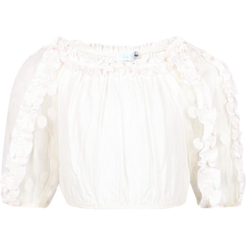 Ruffled tulle blouse and roses long waterfall skirt set in white and light green商品第2张图片规格展示