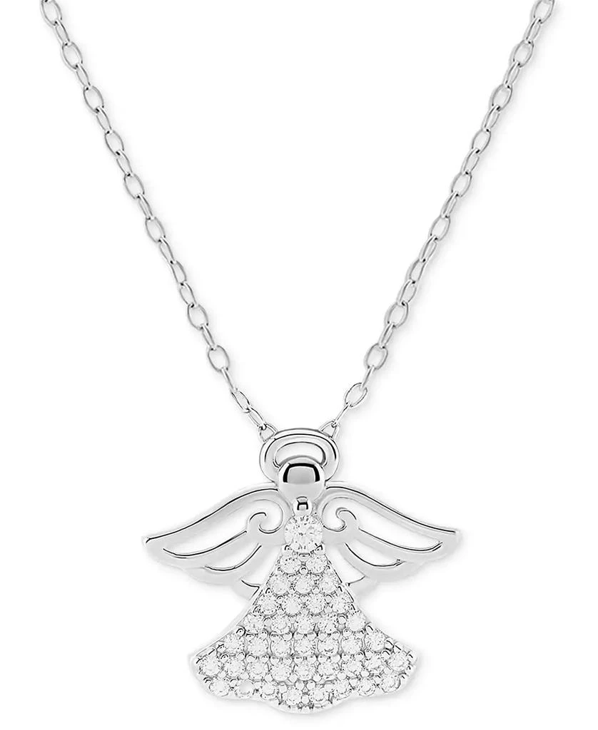 商品Holiday Lane|Cubic Zirconia Angel Pendant Necklace in Sterling Silver, 16" + 2" extender, Exclusively at Macy's,价格¥147,第3张图片详细描述