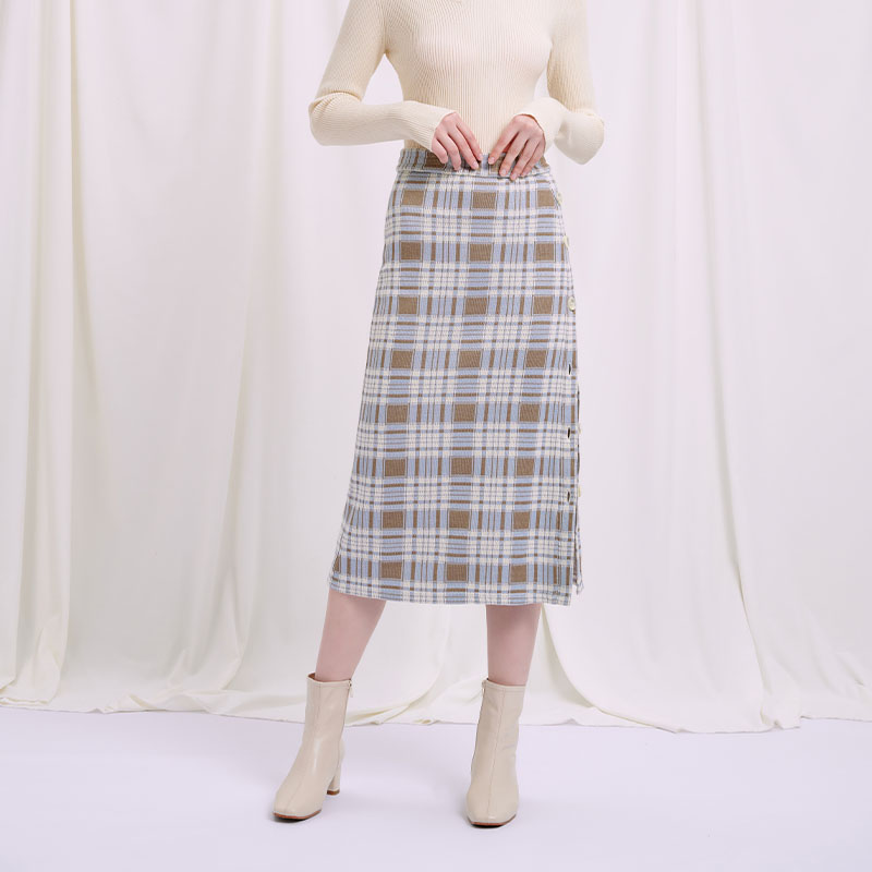Daria 针织裙 - 蓝色格纹 | Daria Knit Skirt - Blue Plaid商品第4张图片规格展示