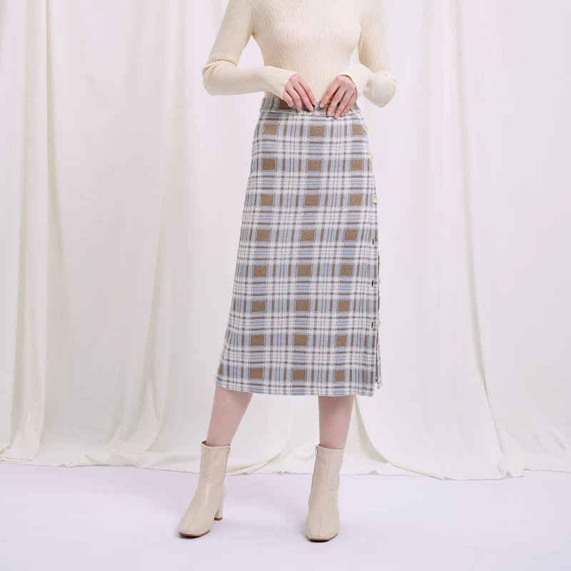 Daria 针织裙 - 蓝色格纹 | Daria Knit Skirt - Blue Plaid 商品