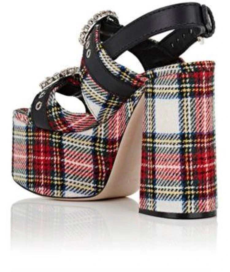 商品Miu Miu|Plaid Flannel & Leather Platform Sandals,价格¥3711,第3张图片详细描述