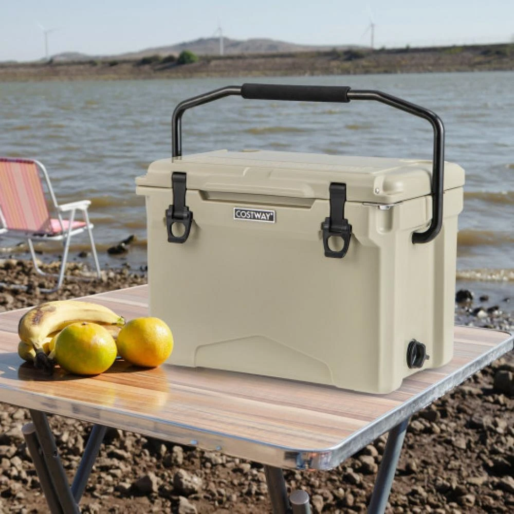 商品Hivvago|25 QT Hard Cooler with Aluminum Handle and Integrated Cup Holders-Gray,价格¥1314,第2张图片详细描述