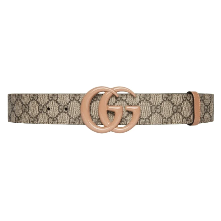 商品Gucci|GUCCI古驰23新款 男女4cm棕色帆布皮革双G棕色扣宽版腰带,价格¥1374,第1张图片