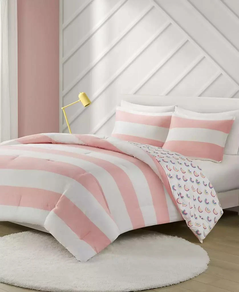 商品Urban Habitat|CLOSEOUT! Sammie Cotton Cabana Stripe Reversible 3-Piece Comforter Set with Rainbow Reverse,价格¥648,第4张图片详细描述