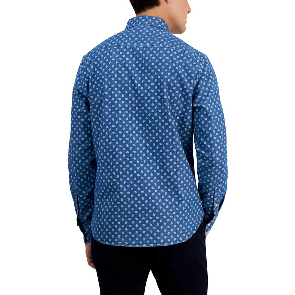 Men's Slim-Fit Stretch Paisley Pine-Print Button-Down Denim Shirt商品第2张图片规格展示