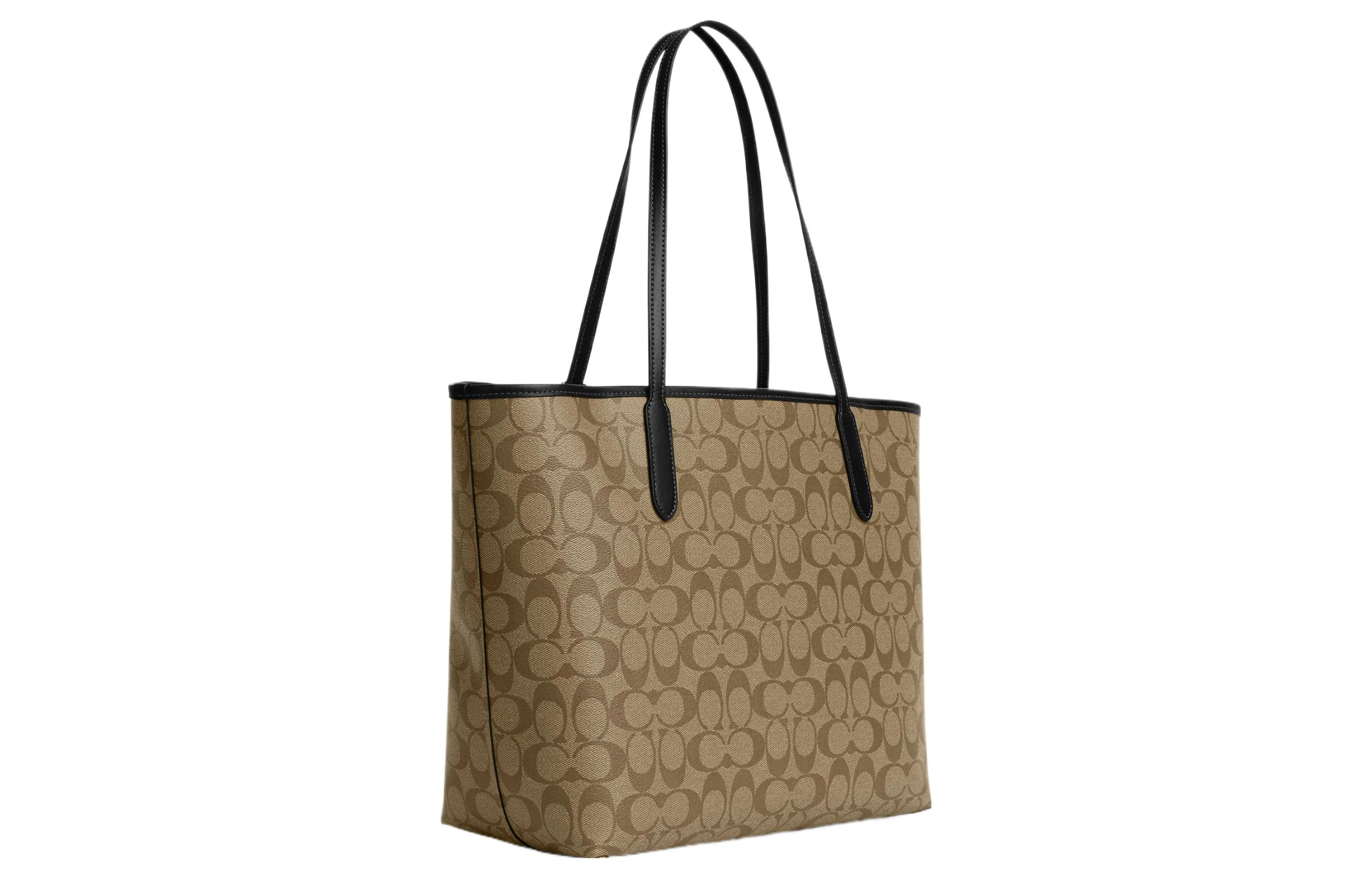 商品[国内直发] Coach|蔻驰 City 33 经典老花万圣节马标识印花按扣 帆布配皮 托特包Tote购物袋手提包 大号 女款 黑铜色/卡其黑多色,价格¥1862,第3张图片详细描述
