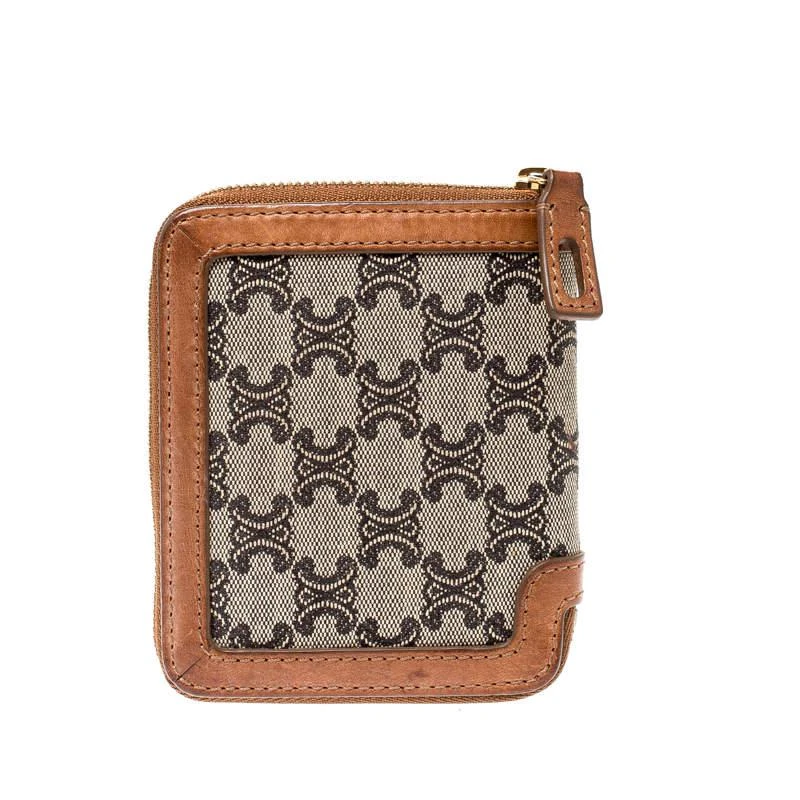 商品[二手商品] Celine|Celine Brown/Grey Canvas and Leather Macadam Compact Wallet,价格¥1346,第5张图片详细描述