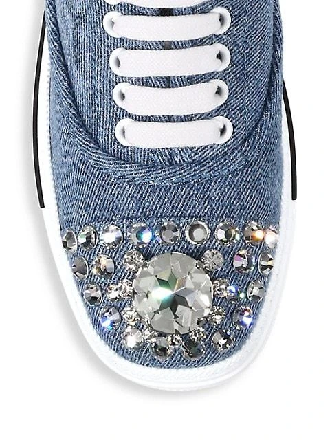 商品Miu Miu|Jeweled-Toe Denim Low-Top Sneakers,价格¥5928,第4张图片详细描述