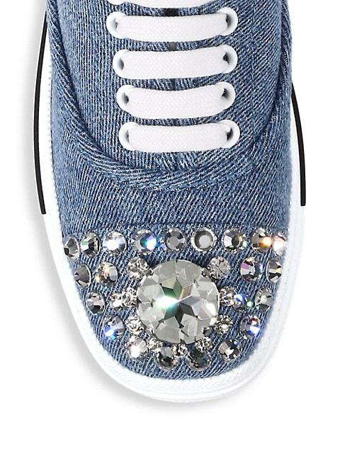 商品Miu Miu|Jeweled-Toe Denim Low-Top Sneakers,价格¥5762,第6张图片详细描述