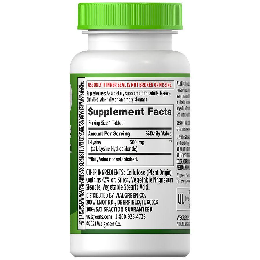 商品Walgreens|L-Lysine as L-Lysine HCl 500 mg Tablets,价格¥90,第2张图片详细描述