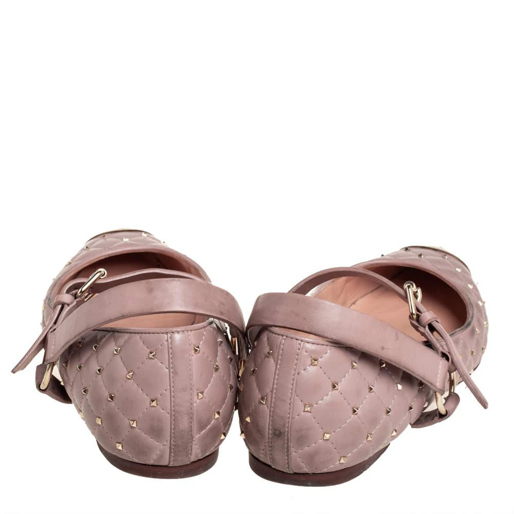 商品[二手商品] Valentino|Valentino Pink Quilted Leather Rockstud Metal Cap Toe Ballerina Flats Size 37.5,价格¥985,第5张图片详细描述