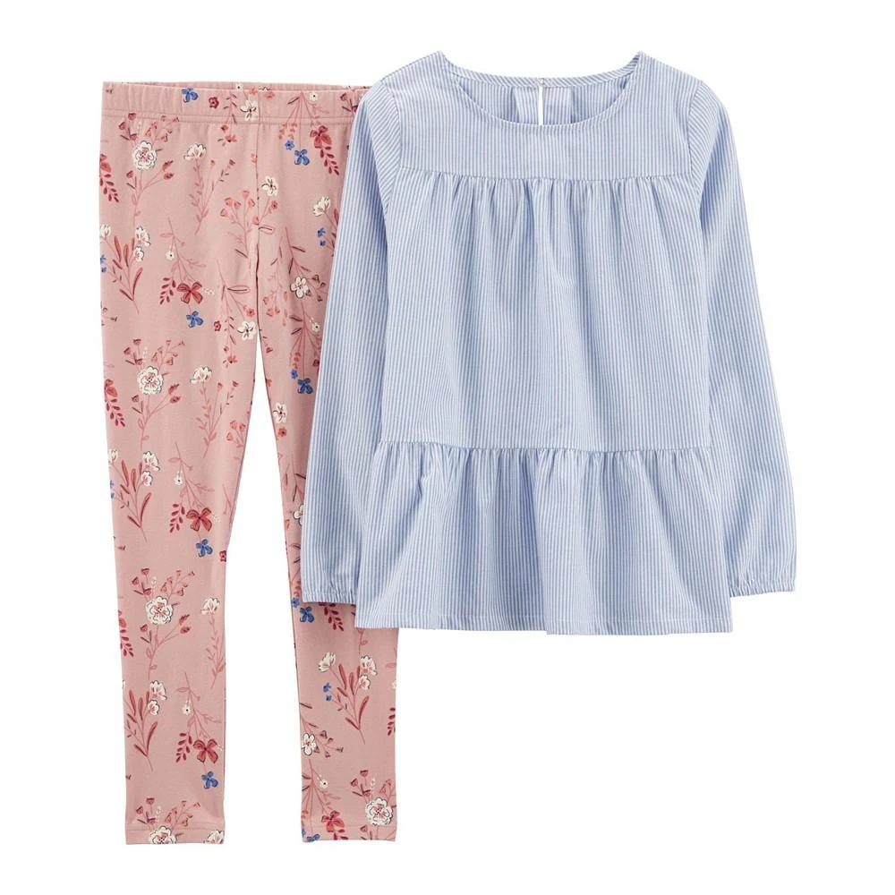 商品Carter's|Little Girls Long Sleeve Striped Tiered Top and Leggings, 2-Piece Set,价格¥120,第1张图片