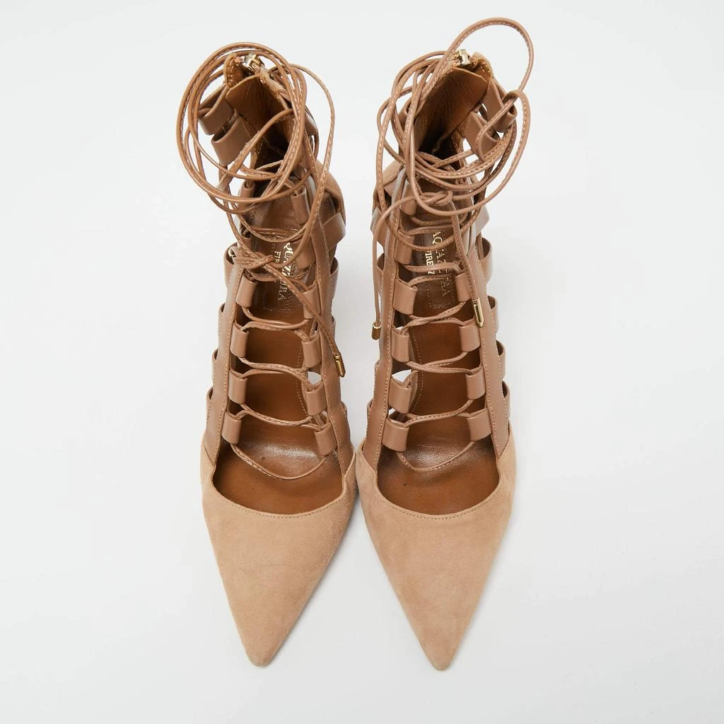 商品[二手商品] Aquazzura|Aquazzura Beige Suede and Leather Amazon Ankle Tie Pumps Size 40,价格¥1711,第3张图片详细描述