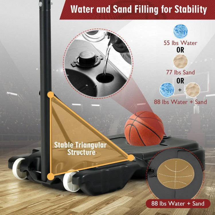 商品Hivvago|4.3-8.2 FT Portable Basketball Hoop with Adjustable Height and Wheels-Red,价格¥916,第5张图片详细描述