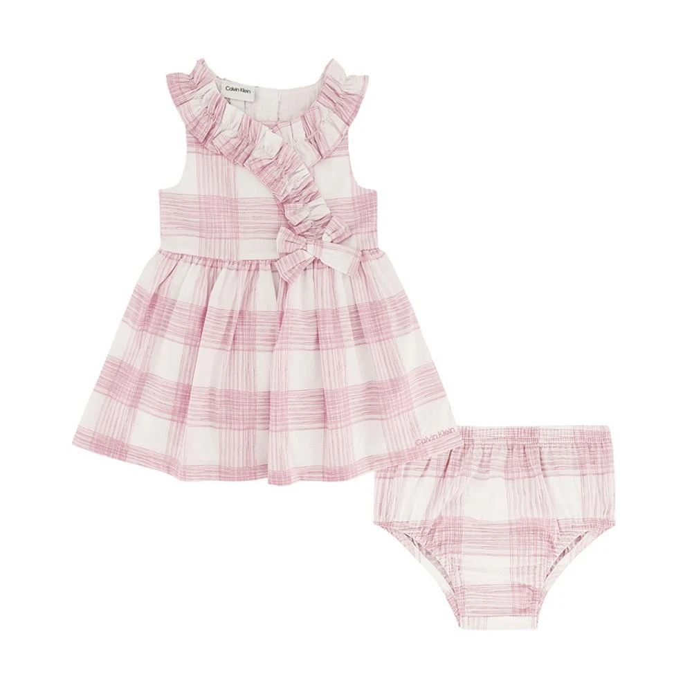 商品Calvin Klein|Baby Girls Brush Plaid Poplin Surplice Dress and Diaper Cover Set,价格¥225,第1张图片