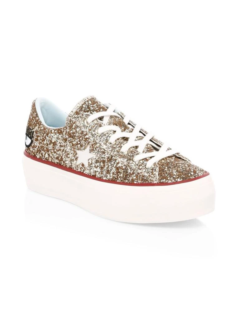 商品Converse|Chiara Ferragni One Star Glitter Leather Platform Sneakers,价格¥514,第2张图片详细描述