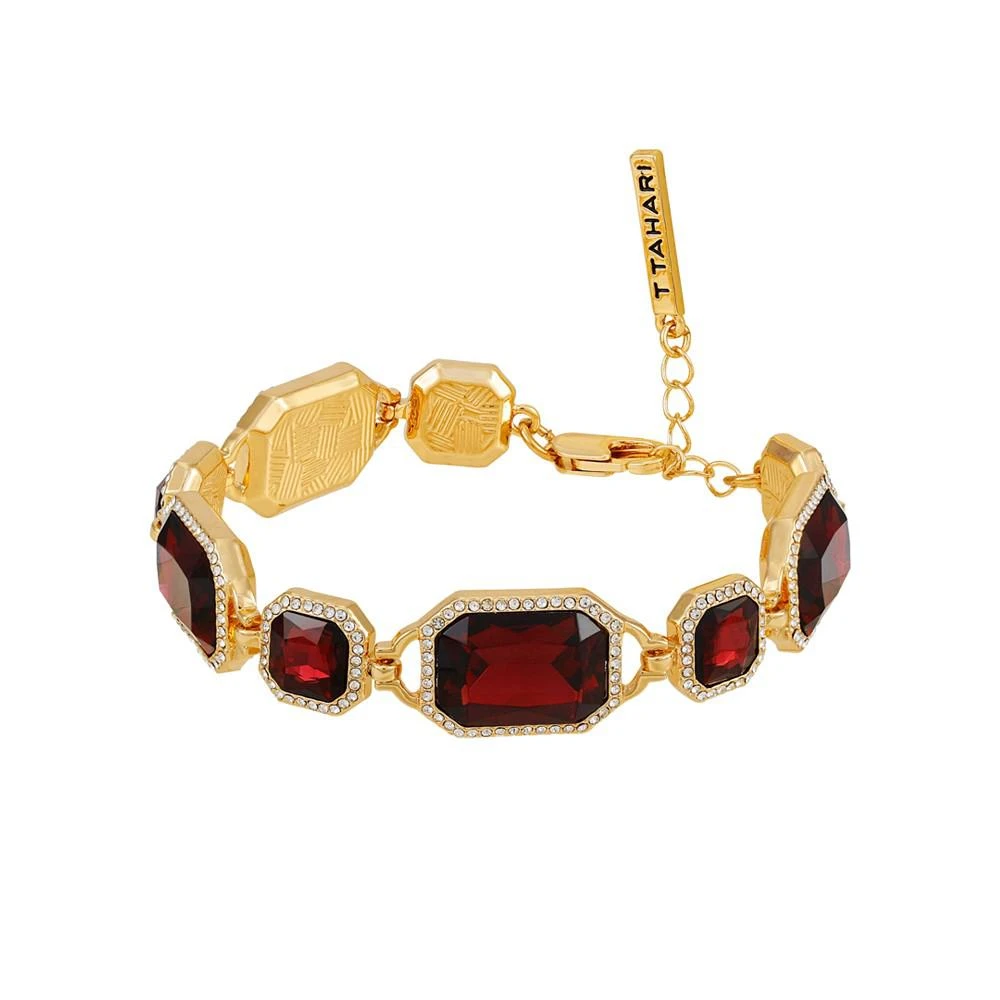商品Tahari|Gold-Tone and Dark Red Glass Stone Line Bracelet,价格¥309,第1张图片