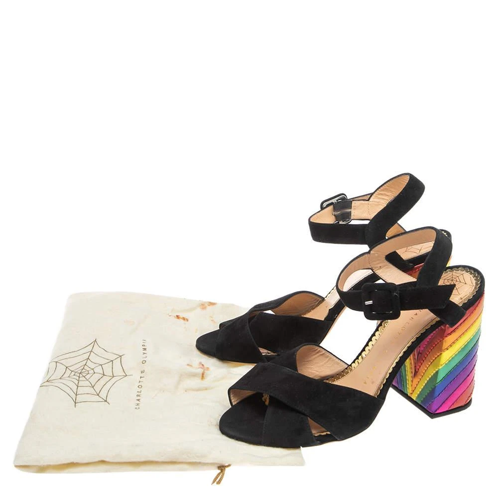 Charlotte Olympia Black Suede  Block Heel Ankle Strap Sandals Size 38.5 商品