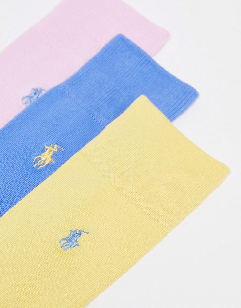 Polo Ralph Lauren 3 pack socks in pink, blue and yellow with logo商品第2张图片规格展示