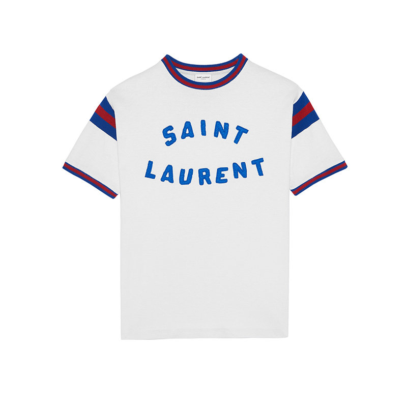 【预售3-7天】SAINT LAURENT PARIS/YSL圣罗兰 22年早春新款 男士脏淡褐色棉质混纺Logo毛毡字母短袖T恤689402Y36LO9582商品第1张图片规格展示