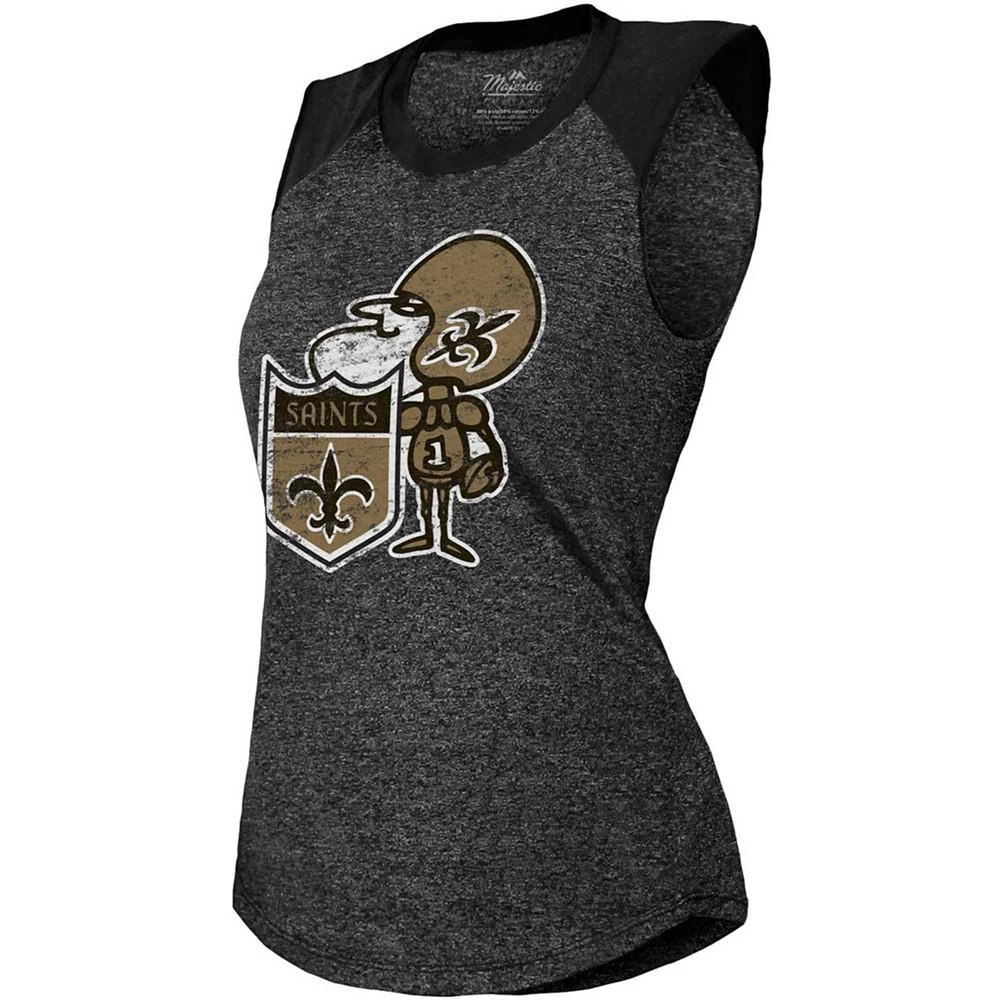 商品Majestic|Women's Black New Orleans Saints Retro Tri-Blend Raglan Muscle Tank Top,价格¥309,第3张图片详细描述