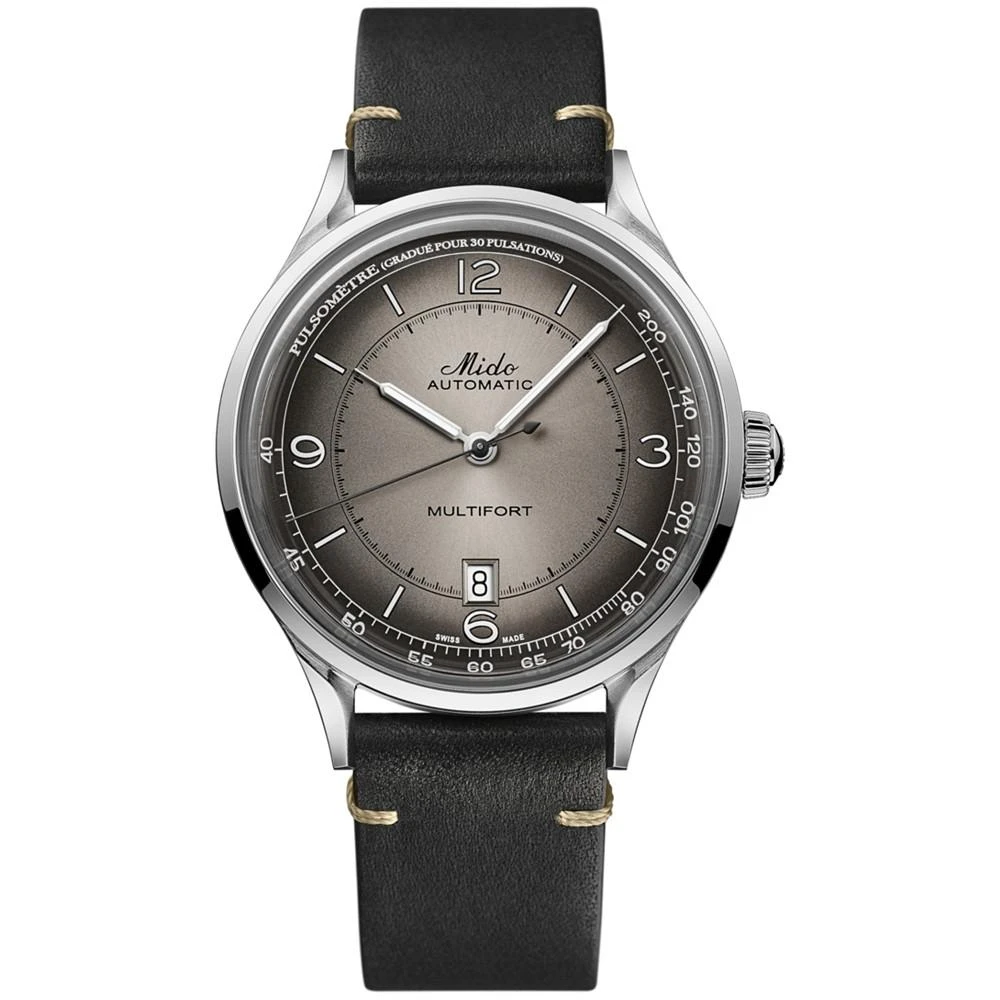 商品MIDO|Men's Swiss Automatic Multifort Patrimony Pulsometer Black Leather Strap Watch 40mm,价格¥6972,第1张图片