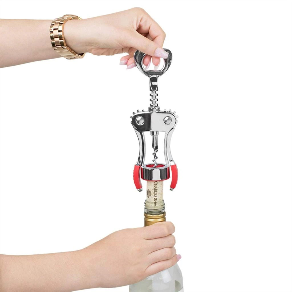 商品Home Basics|Home Basics Winged  Zinc Plated Steel Cork Screw Wine Opener with Rubberized Grips, Red,价格¥174,第5张图片详细描述