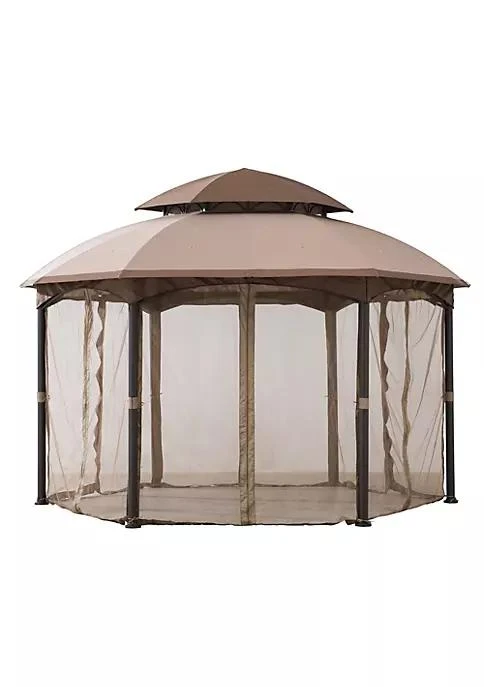 商品Sunjoy|13.5 Ft. X 13.5 Ft. Brown Steel Gazebo With 2 Tier Tan And Brown Dome Canopy,价格¥6714,第5张图片详细描述