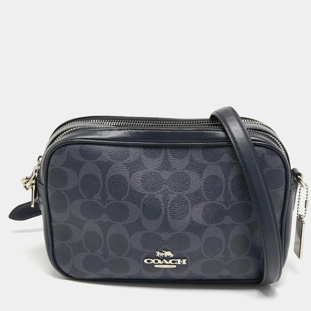 商品[二手商品] Coach|Coach Navy Blue Signature Coated Canvas and Leather Jes Camera Crossbody Bag,价格¥1339,第1张图片