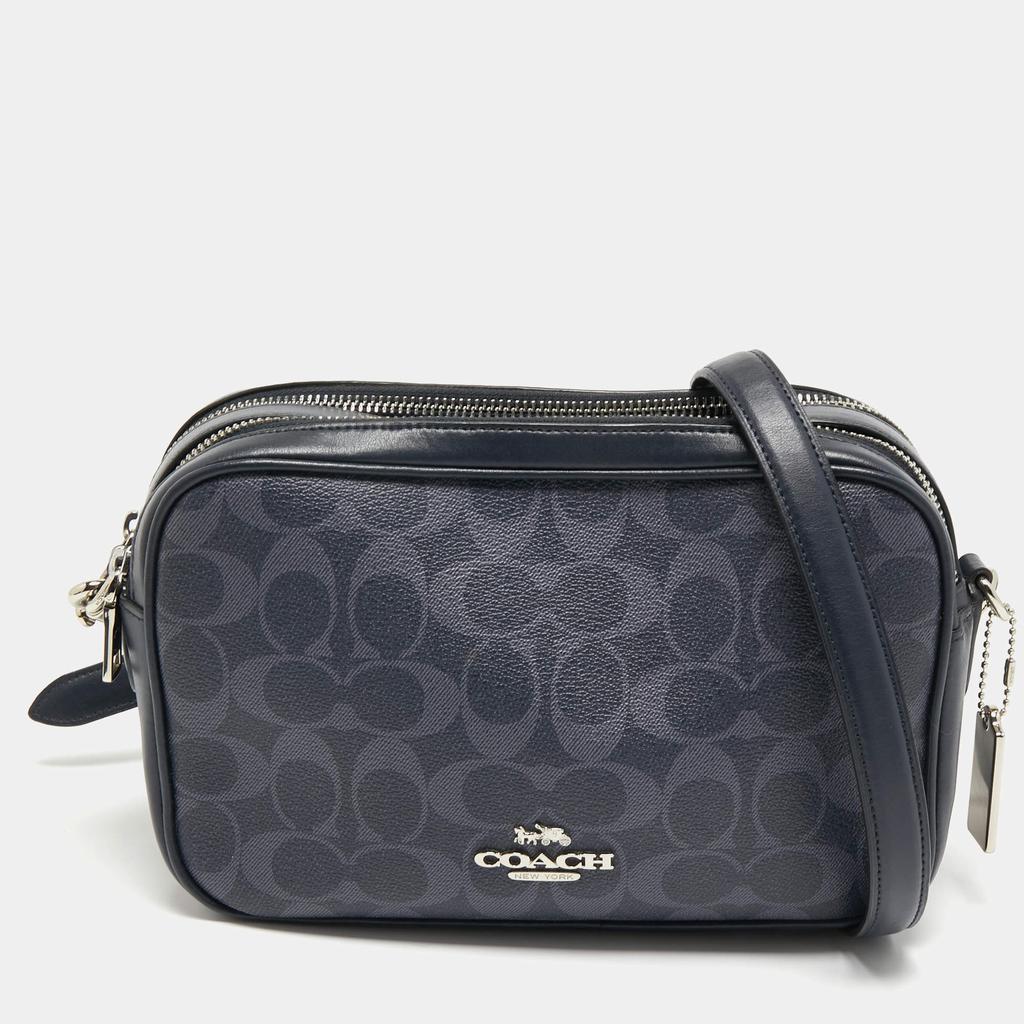 商品[二手商品] Coach|Coach Navy Blue Signature Coated Canvas and Leather Jes Camera Crossbody Bag,价格¥1885,第1张图片