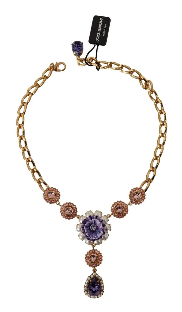 商品Dolce & Gabbana|Dolce & Gabbana Gold Brass Crystal Purple Pink Pearl Pendants Necklace,价格¥4955,第3张图片详细描述