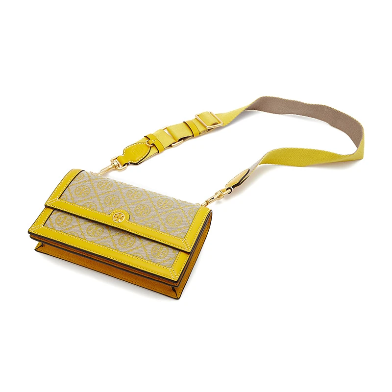 托里·伯奇TORY BURCH 奢侈品 TB 女士女士经典印花黄色帆布配皮单肩斜挎包风琴包 81000-703 商品