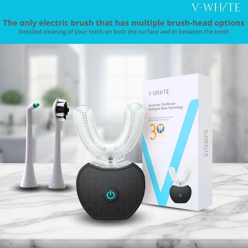 商品V-WHITE|V-WHITE Ultrasonic U-Shaped Toothbrush for Teeth Whitening, Electric Toothbrush For Adults - 360° Mouth Cleansing, Hands Free Gums Protection - Wireless Charging & LED Light -Waterproof IPX7 Certified,价格¥237,第5张图片详细描述