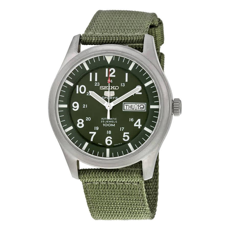 Seiko 5 Sport Automatic Khaki Green Canvas Mens Watch SNZG09商品第1张图片规格展示