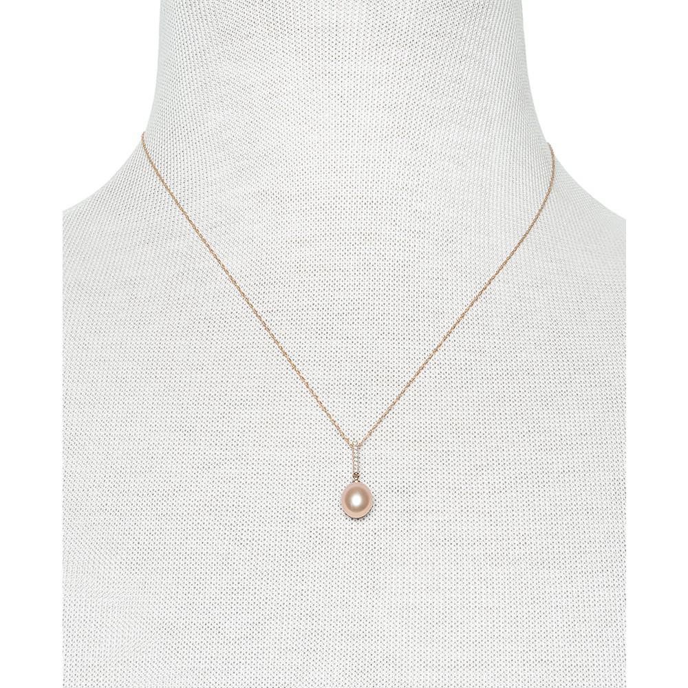 Pink Cultured Freshwater Pearl (8-9mm) & Diamond (1/20 ct. t.w.) 18" Pendant Necklace in 14k Rose Gold, Created for Macy's商品第2张图片规格展示