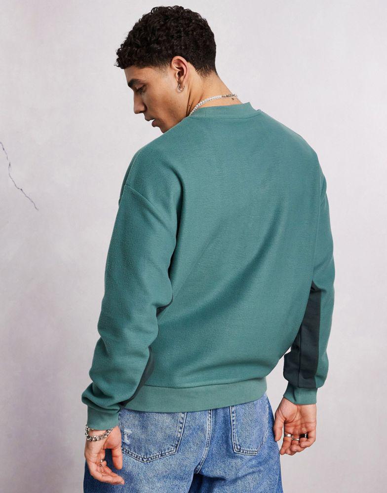 ASOS Dark Future oversized sweatshirt in polar fleece with front embroidery in teal商品第2张图片规格展示
