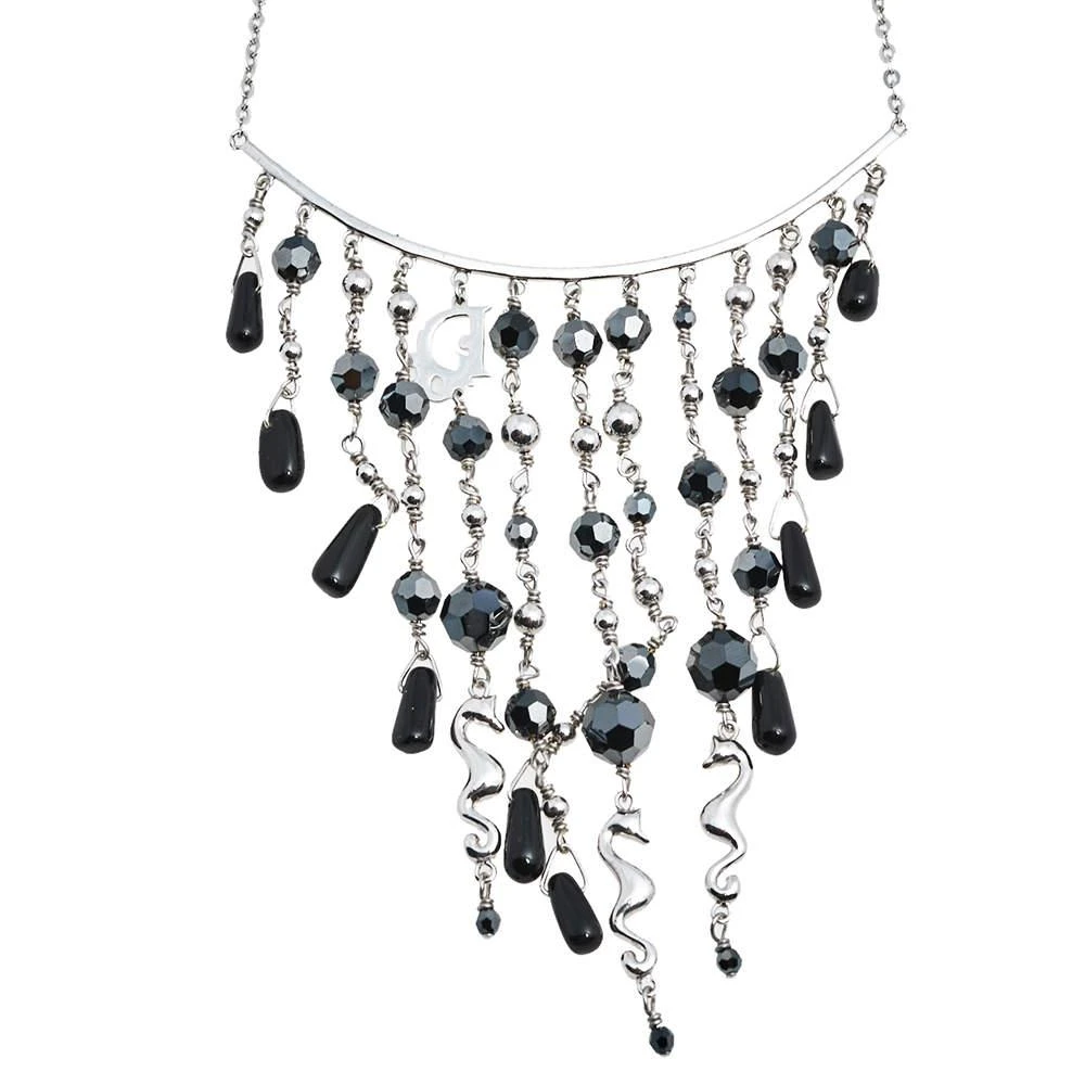 商品[二手商品] Dior|Dior Black Beaded Logo Charm Tasseled Choker Necklace ,价格¥1609,第3张图片详细描述