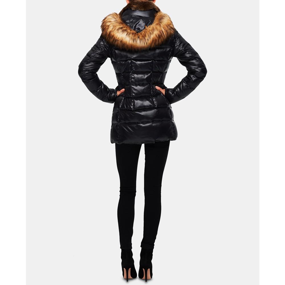 Chelsea High-Shine Faux-Fur-Trim Hooded Down Puffer Coat商品第2张图片规格展示