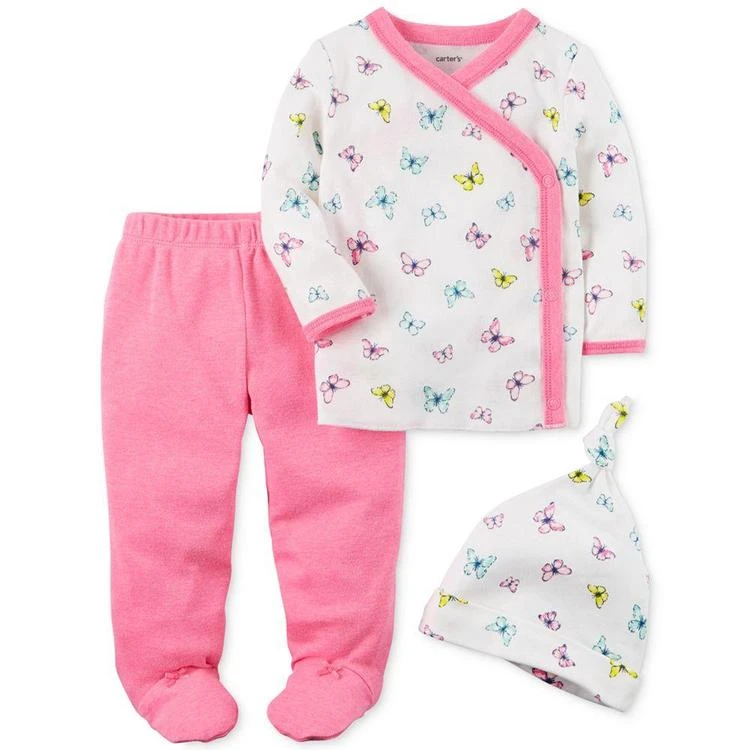 商品Carter's|3-Pc. Cotton Butterfly-Print Hat, Top & Footed Pants Set, Baby Girls,价格¥75,第1张图片