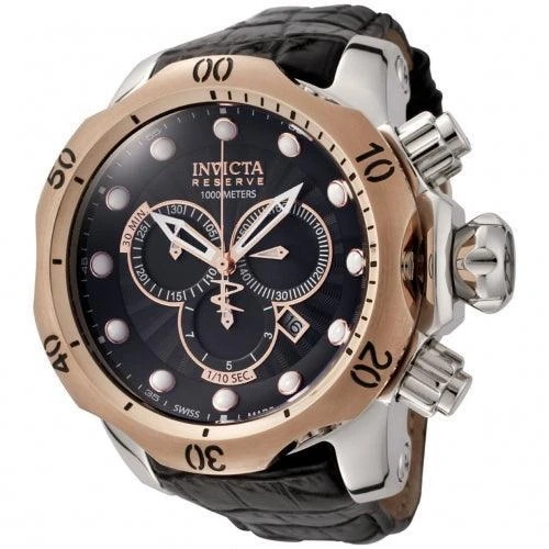 商品Invicta|Invicta 0360 Men's Reserve Venom Chronograph Black Leather Strap 1000M WR Swiss Watch,价格¥1641,第1张图片