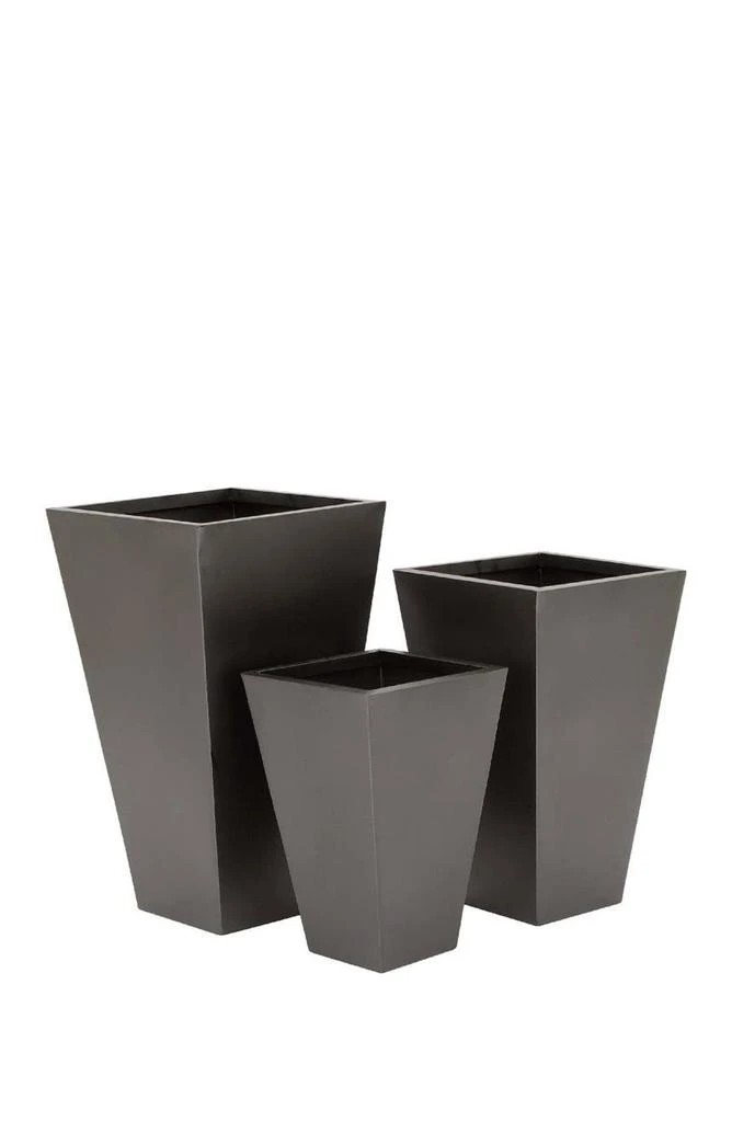 商品WILLOW ROW|Black Metal Contemporary Planter with Tapered Base & Polished Exterior - Set of 3,价格¥1141,第1张图片