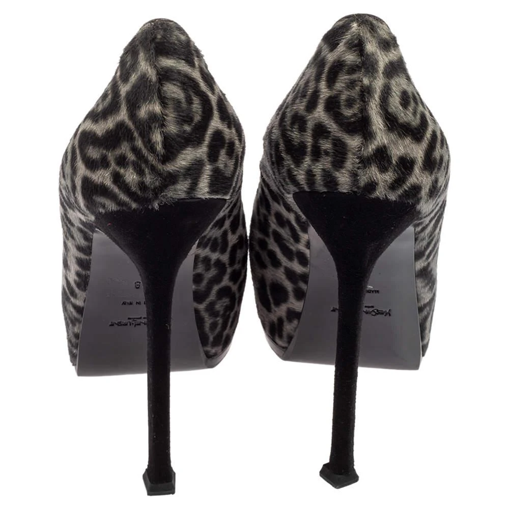 商品[二手商品] Yves Saint Laurent|Saint Laurent Grey/Black Leopard Print Calf Hair Tribtoo Pumps Size 38,价格¥1192,第5张图片详细描述