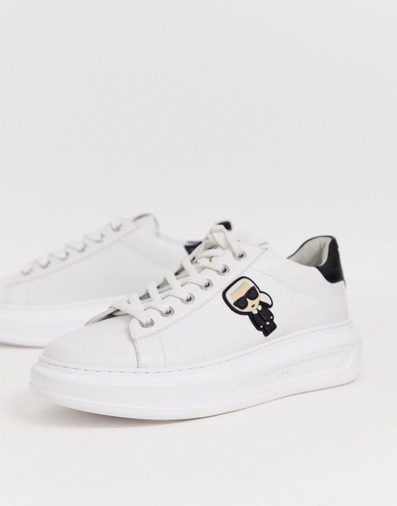 Karl Lagerfeld Kapri Ikonic white leather platform sole trainers with black trim商品第4张图片规格展示