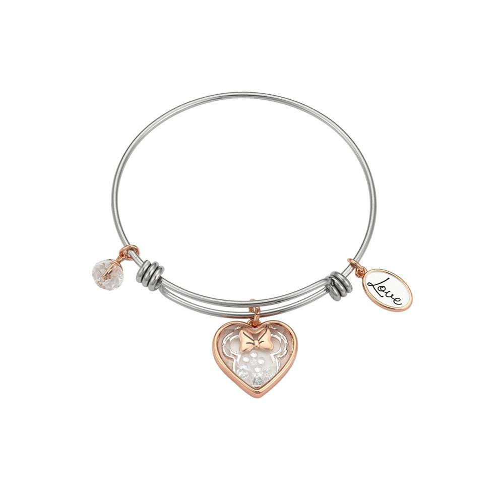 Crystal Minnie Mouse Stainless Steel Charm Bracelet (0.06 ct. t.w.) in 14K Gold Flash Plated商品第1张图片规格展示