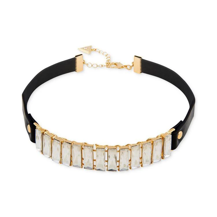 商品GUESS|Gold-Tone Crystal & Black Faux Leather Choker Necklace,价格¥57,第1张图片