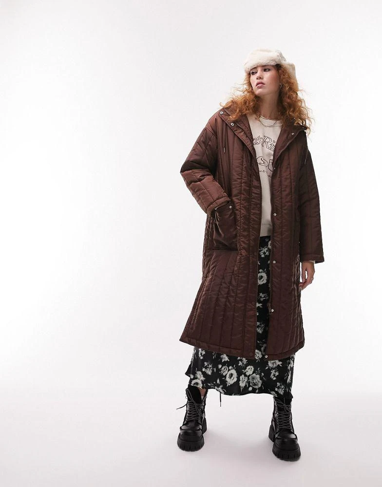 商品Topshop|Topshop longline quilted liner coat in chocolate,价格¥194,第2张图片详细描述