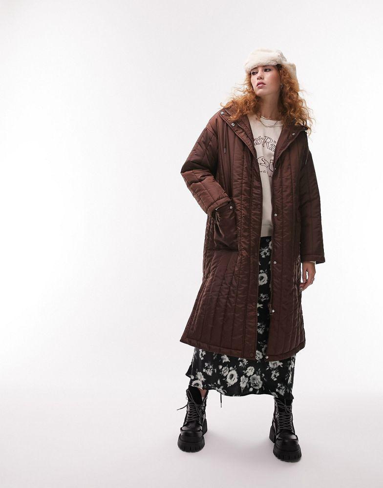 商品Topshop|Topshop longline quilted liner coat in chocolate,价格¥510,第4张图片详细描述