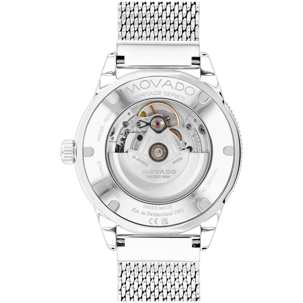 商品Movado|Men's Heritage Calendoplan Swiss Automatic Silver-Tone Stainless Steel Bracelet Watch 43mm,价格¥8152,第2张图片详细描述