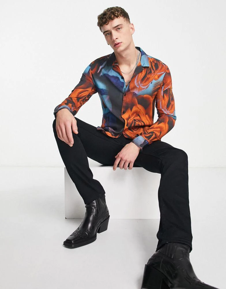 商品ASOS|ASOS DESIGN revere shirt in rose floral print,价格¥151,第4张图片详细描述