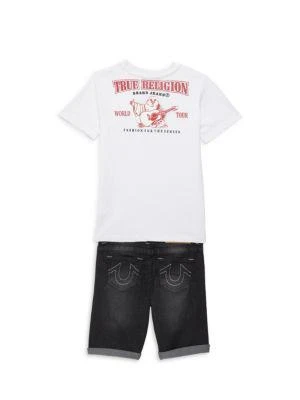 商品True Religion|Little Boy's 2-Piece Logo Tee & Denim Shorts Set,价格¥215,第2张图片详细描述